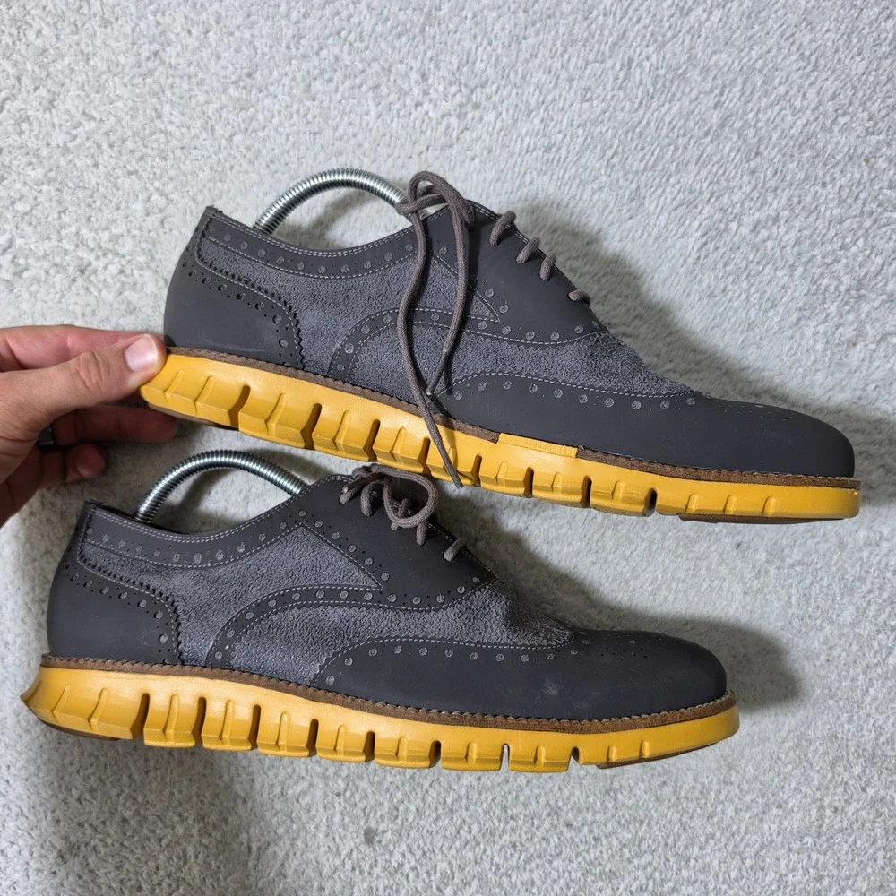 Cole Haan Zerogrand Wingtip Oxford Mens 10.5 Grey Yellow Brogue C23737